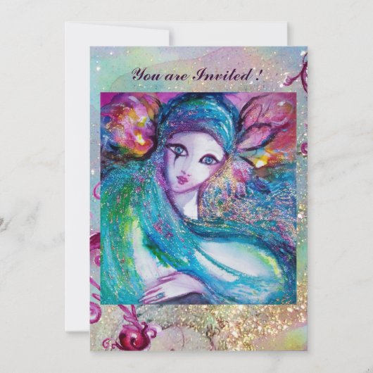 LADY BLUE MASK Elegantes Party Aquamarin Rosa Einladung (Vorderseite)