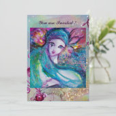 LADY BLUE MASK Elegantes Party Aquamarin Rosa Einladung (Stehend Vorderseite)