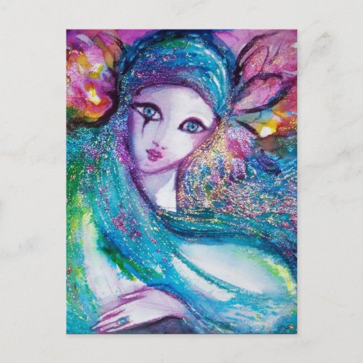 LADY BLUE MASK Elegantes Party Einladungspostkarte (Vorderseite)