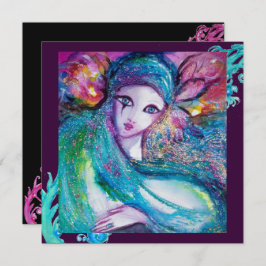 LADY BLUE MASK Masquerade Party, Aquamarin Schwarz Einladung