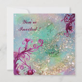 LADY BLUE MASK Masquerade Party Floral Glitzern Einladung (Rückseite)