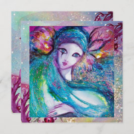 LADY BLUE MASK Masquerade Party Floral Glitzern Einladung