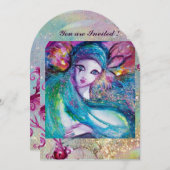 LADY BLUE MASK Masquerade Party Floral Wirbel Einladung (Vorne/Hinten)