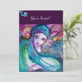LADY BLUE MASK Masquerade Party, Pink Aquamarin Bl Einladung (Stehend Vorderseite)