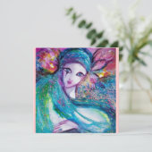 LADY BLUE MASK Masquerade Party Rosa Aquamarin ein Einladung (Stehend Vorderseite)