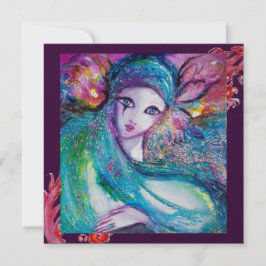 LADY BLUE MASK Masquerade Party, Rote Lila Wirbel Einladung