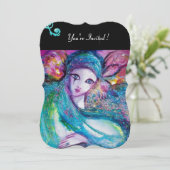 LADY BLUE MASK Masquerade Party, Rote Schwarze Blü Einladung (Stehend Vorderseite)