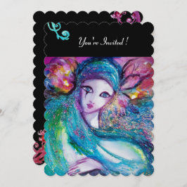 LADY BLUE MASK Masquerade Party, Rote Wirbel Schwa Einladung