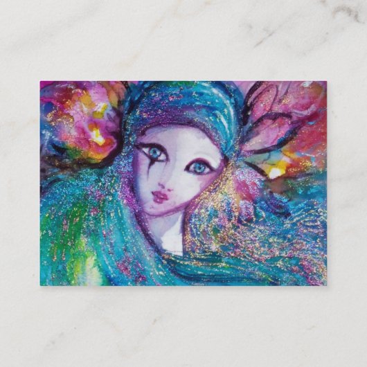 LADY BLUE MASK Venezianisch Masquerade Aquamarine Visitenkarte (Rückseite)