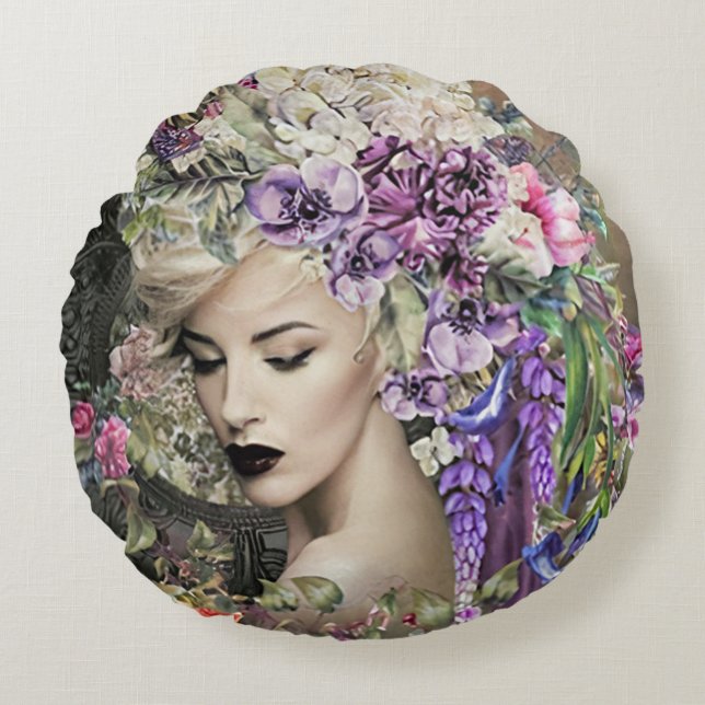 Lady Blume Rundes Kissen (Vorderseite)