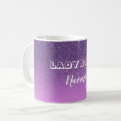 Lady Boss auf rosa lila Glitzer Kaffeetasse (Vorderseite Links)