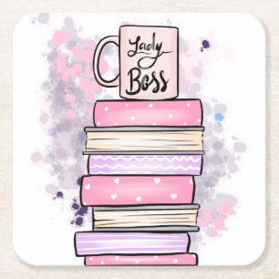 Lady Boss Books und Tasse Rechteckiger Pappuntersetzer