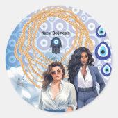 Lady Boss Türkisches Böses Auge, viel Glück Charme Runder Aufkleber (Vorderseite)