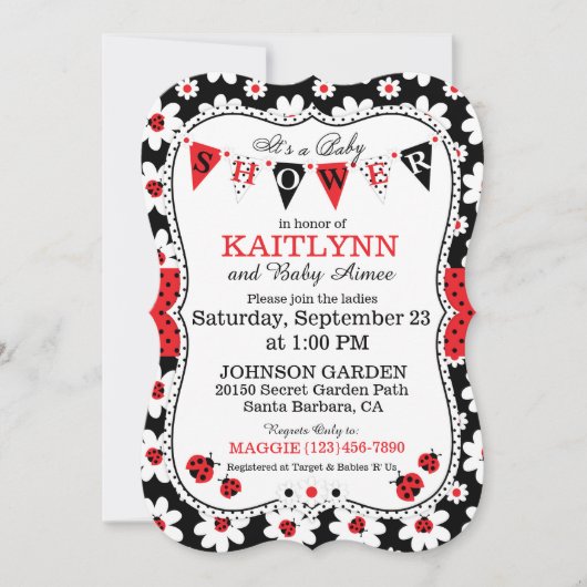 Lady Bug and Blume Print Baby Showeinladungen Einladung (Vorderseite)