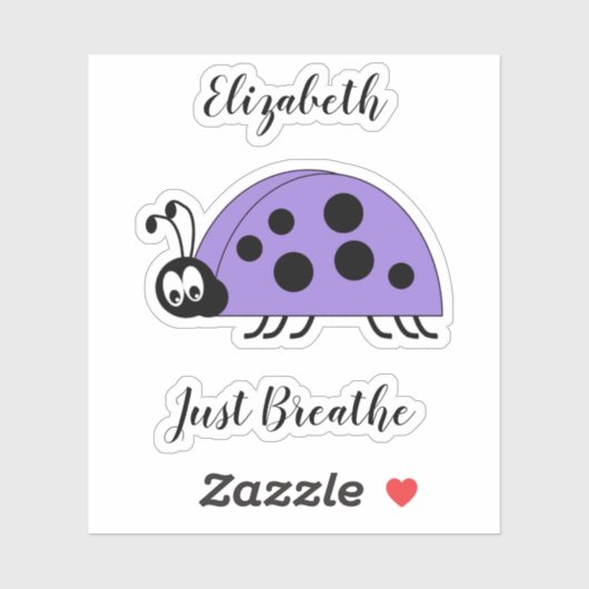 Lady Bug atmen nur Angst Zitat Namen lila Aufkleber (Blatt)