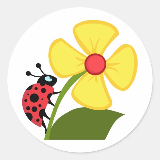Lady Bug auf der Gelben Blume Runder Aufkleber (Vorderseite)