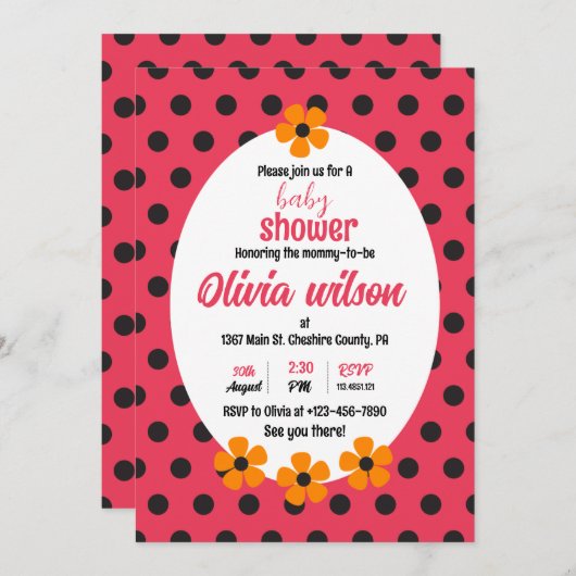 LADY BUG BABY SHOWER EINLADUNG (Vorne/Hinten)