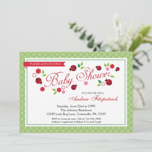 Lady Bug Baby Shower Einladung (Stehend Vorderseite)