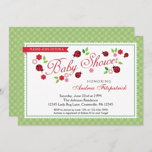 Lady Bug Baby Shower Einladung (Vorne/Hinten)