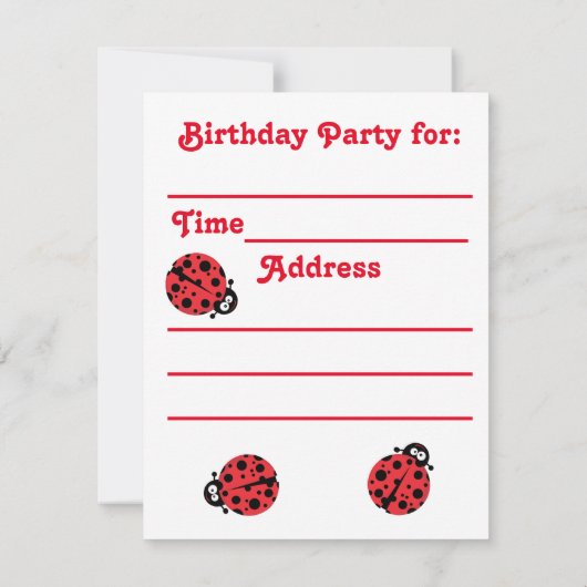 Lady Bug Birthday Invite Einladung (Rückseite)