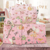 Lady Bug Butterfly Toad Gnome Fairies Garden Pink Geschenkpapier Set