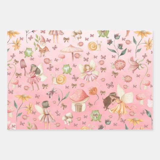 Lady Bug Butterfly Toad Gnome Fairies Garden Pink Geschenkpapier Set (Vorderseite)