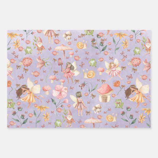 Lady Bug Butterfly Toad Gnome Fairy Garden Lila Geschenkpapier Set (Vorderseite 2)