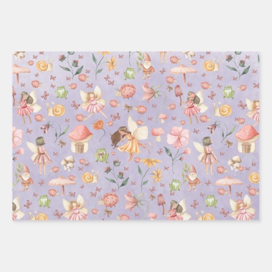 Lady Bug Butterfly Toad Gnome Fairy Garden Lila Geschenkpapier Set (Vorderseite 3)