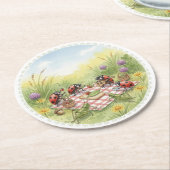 Lady bug cricket spring garden party coasters runder pappuntersetzer (Angewinkelt)