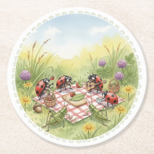 Lady bug cricket spring garden party coasters runder pappuntersetzer (Vorderseite)