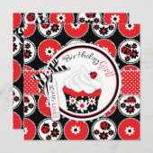 Lady Bug Cupcake Geburtstag Einladung (Vorne/Hinten)