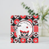 Lady Bug Cupcake Geburtstag Einladung (Stehend Vorderseite)