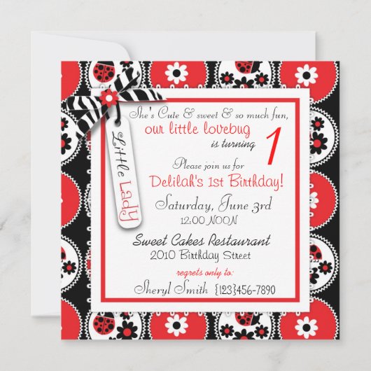 Lady Bug Cupcake Geburtstag Einladung (Rückseite)