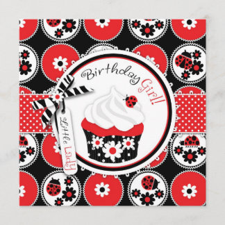 Lady Bug Cupcake Geburtstag Einladung