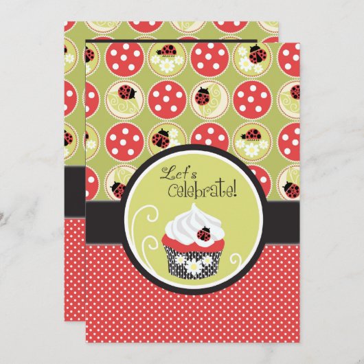 Lady Bug & Cupcake zum Geburtstag Einladung (Vorne/Hinten)