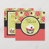 Lady Bug & Cupcake zum Geburtstag Einladung (Vorne/Hinten)