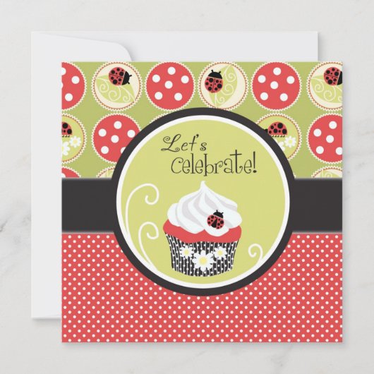Lady Bug & Cupcake zum Geburtstag Einladung (Vorderseite)