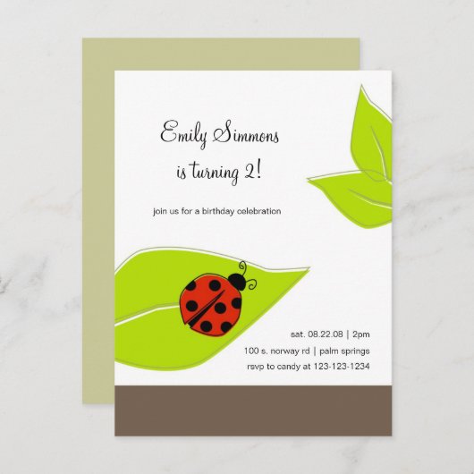 Lady Bug Einladung zum Geburtstag (Vorne/Hinten)