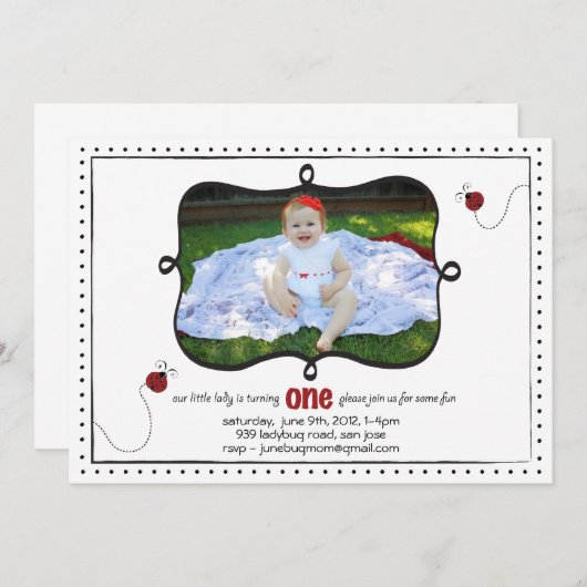 Lady Bug Erster Geburtstag Einladung (Vorne/Hinten)