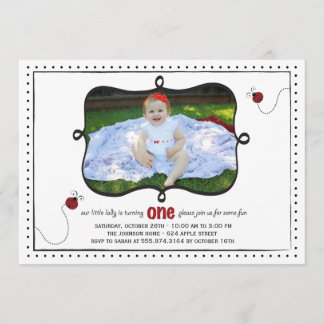 Lady Bug Erster Geburtstag Party Einladung - Karte