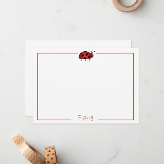 Lady Bug Flat Note Card Stationery (#FLAT 009) Mitteilungskarte (Vorderseite/Rückseite Beispiel)