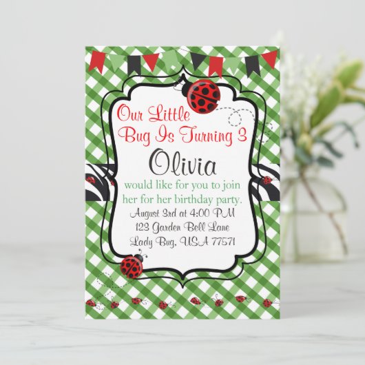Lady Bug Garden Tee and Cakes Party Einladung (Stehend Vorderseite)