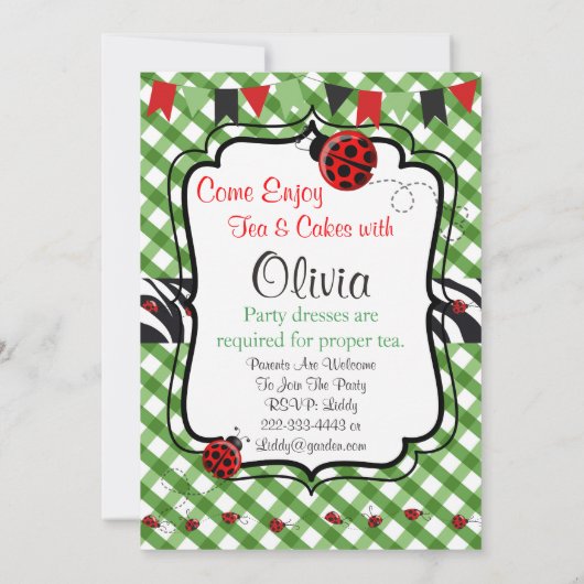 Lady Bug Garden Tee and Cakes Party Einladung (Rückseite)