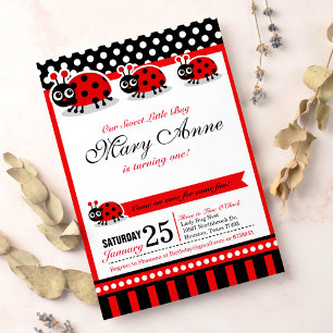Lady Bug Geburtstagsparty Einladung
