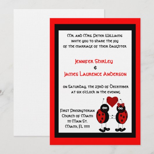 Lady-Bug-Hochzeitseinladung Einladung (Vorne/Hinten)