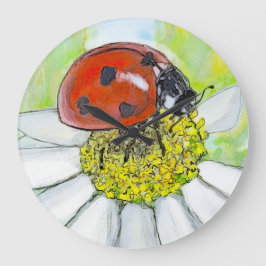 Lady Bug on A Daisy Große Wanduhr