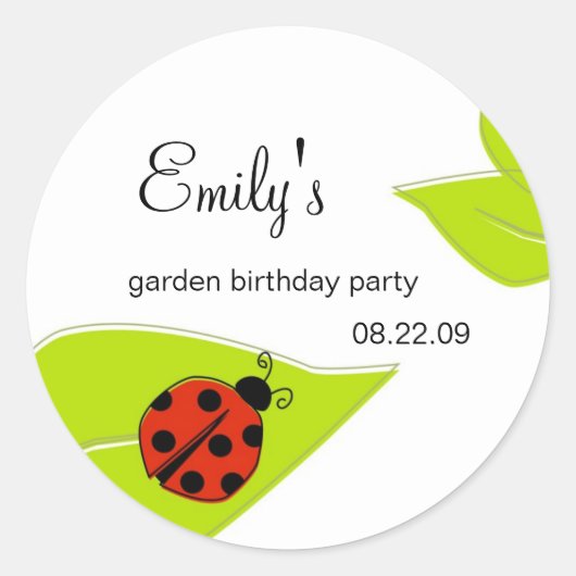 Lady Bug Party Label Runder Aufkleber (Vorderseite)