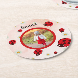 lady bug party photo runder pappuntersetzer