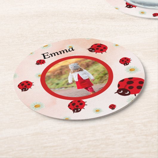 lady bug party photo runder pappuntersetzer (Angewinkelt)