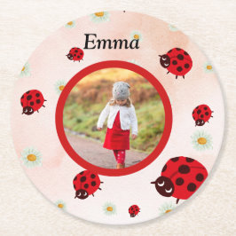lady bug party photo runder pappuntersetzer
